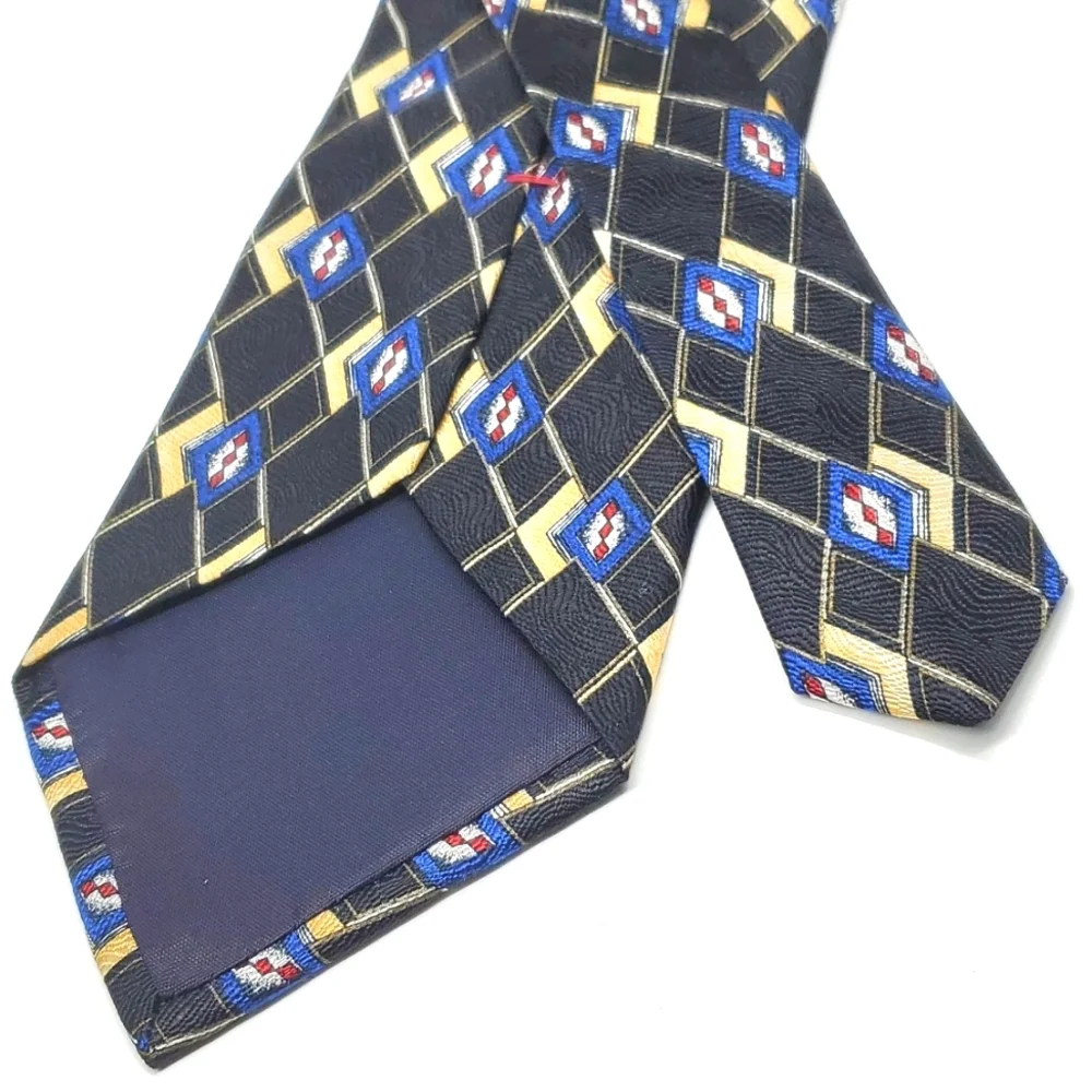 GIANFRANCO RUFFINO Black Cream Geometric Silk Tie EUC